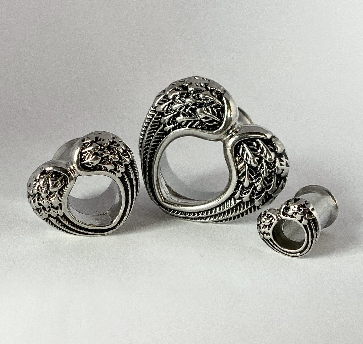 PAIR Heart Angel Wings Steel Double Flare Tunnels Plugs Earlet Gauges