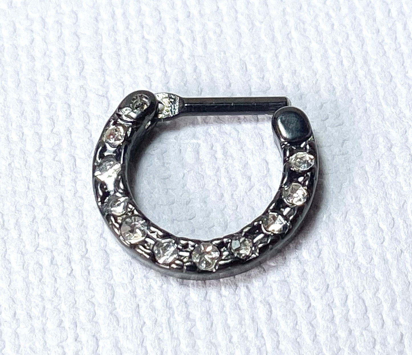 1pc 100% SURGICAL STEEL Crystal Gemmed Septum Clicker Nose Ring 16g 14g