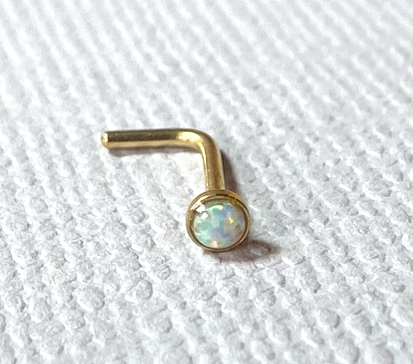 1pc Opal Set L-Bend Nose Ring 316L Surgical Steel Body Jewelry