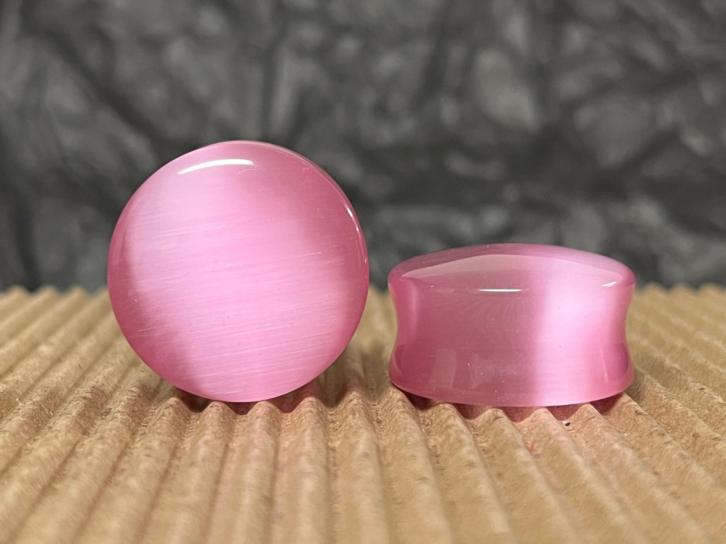 PAIR  Pink Cat Eye Stone Double Flare Plugs Tunnels Earlets Gauges Body Jewelry