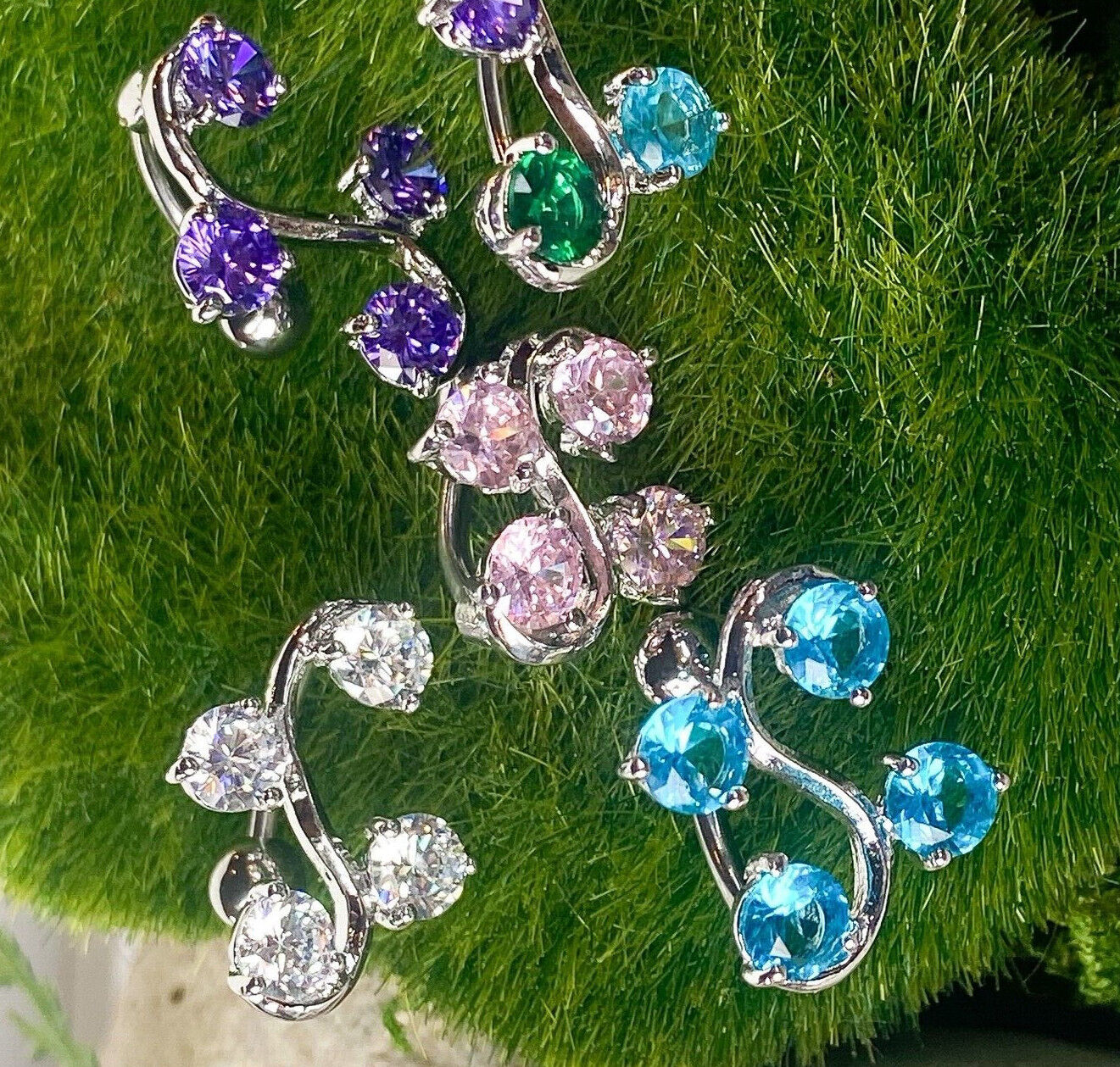 Reverse Vine CZ Gem Belly Ring Navel Top Down Naval Body Jewelry