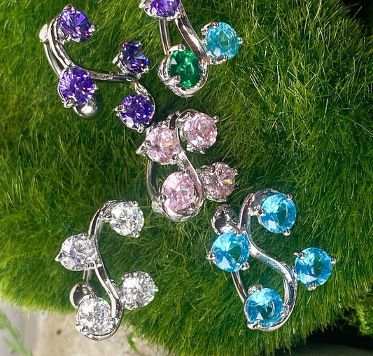 Reverse Vine CZ Gem Belly Ring Navel Top Down Naval Body Jewelry