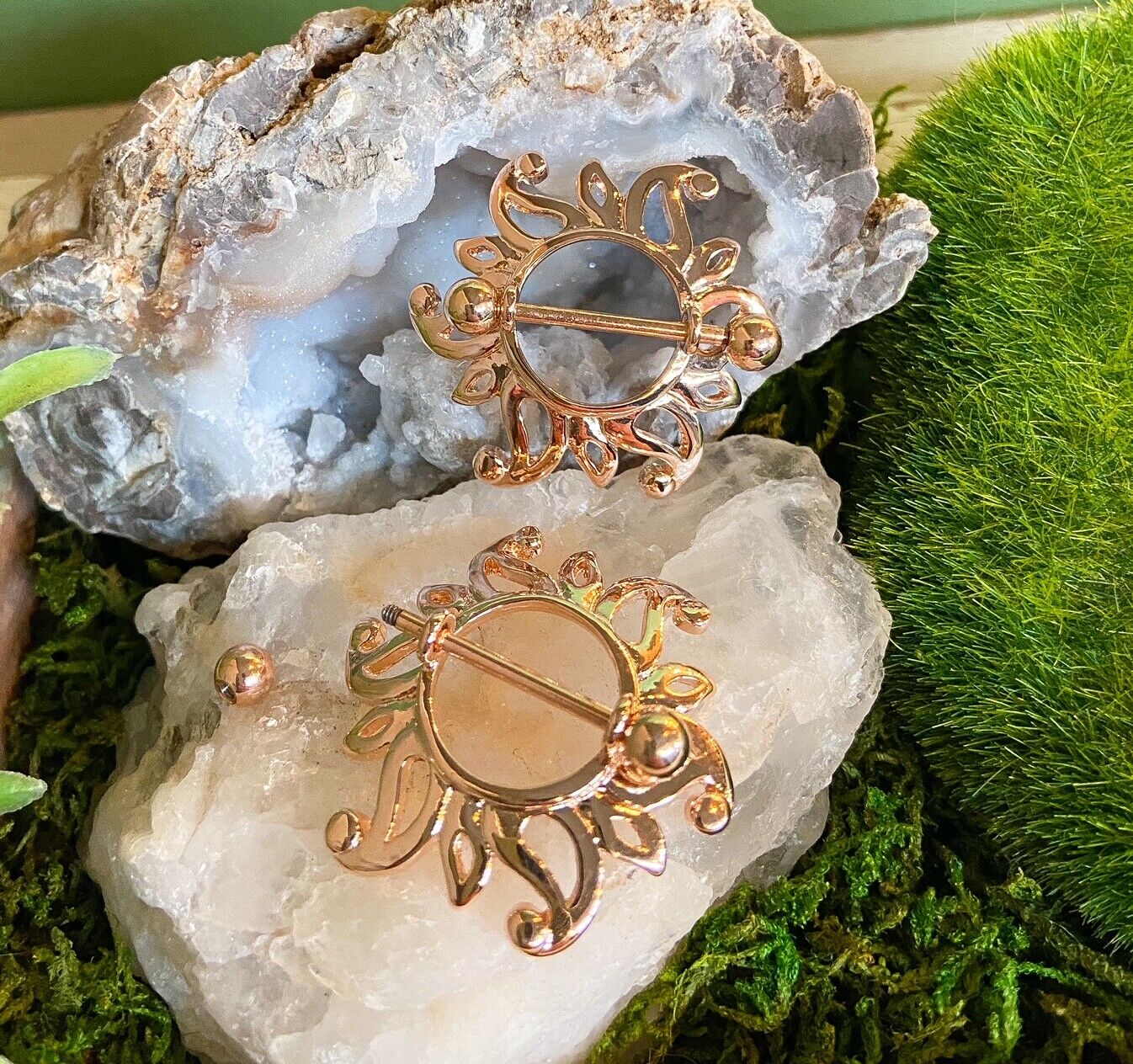 PAIR Swirling Sun Nipple Ring Shields Body Jewelry - Only Rose Gold Available