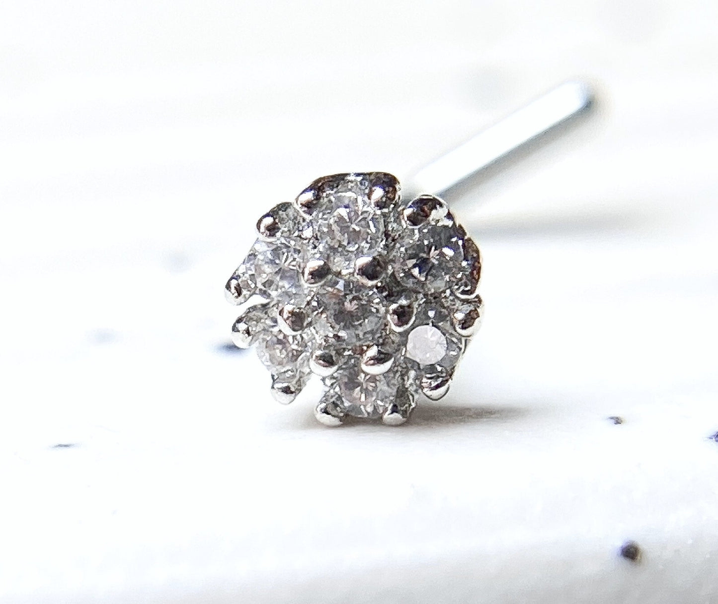 1pc CZ Gem Cluster Flower L-Bend 20g Nose Ring Stud Screw 316L Surgical Steel