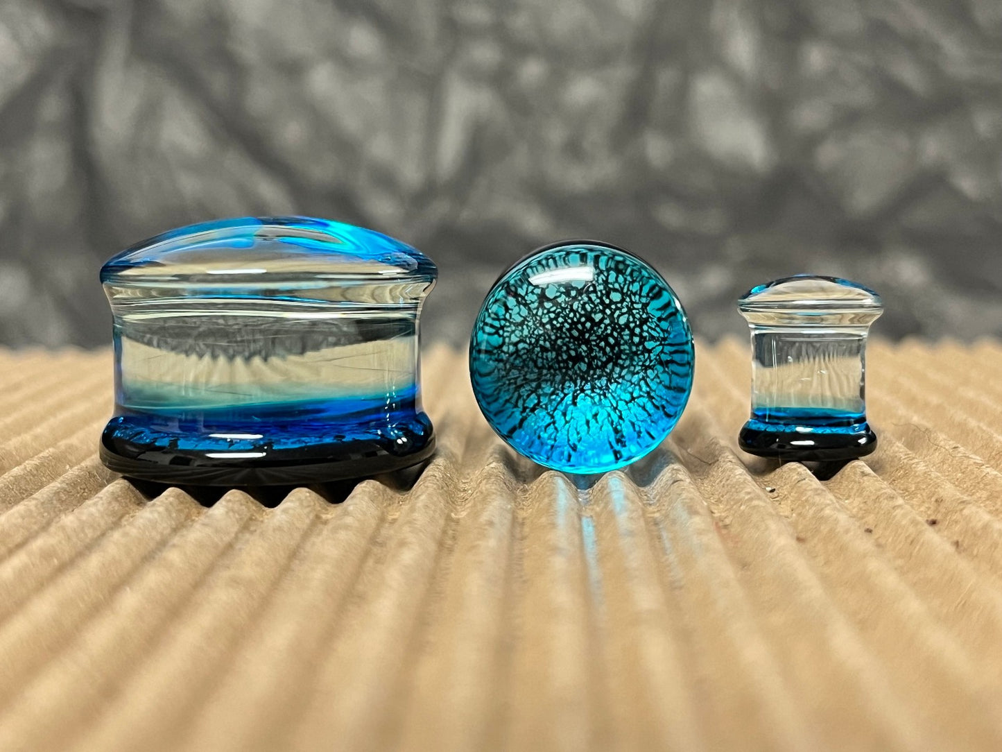 PAIR Ocean Blue Fracture Design Glass Plugs Double Flare Gauge Body Jewelry