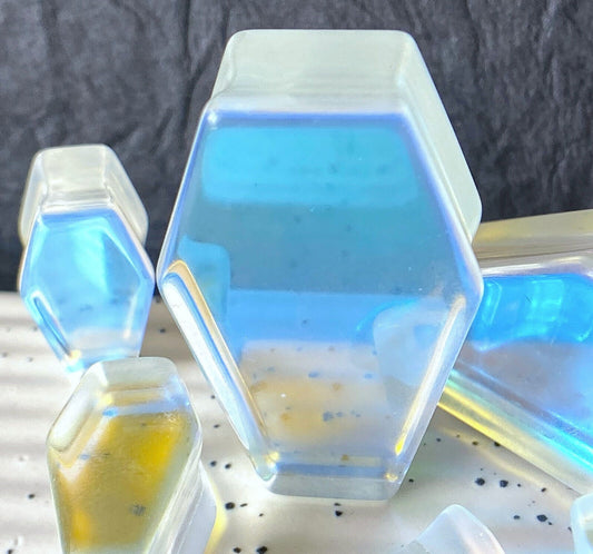 PAIR Luminous Moonstone Iridescent Glass Coffin Shaped Plugs Gauges Tunnels