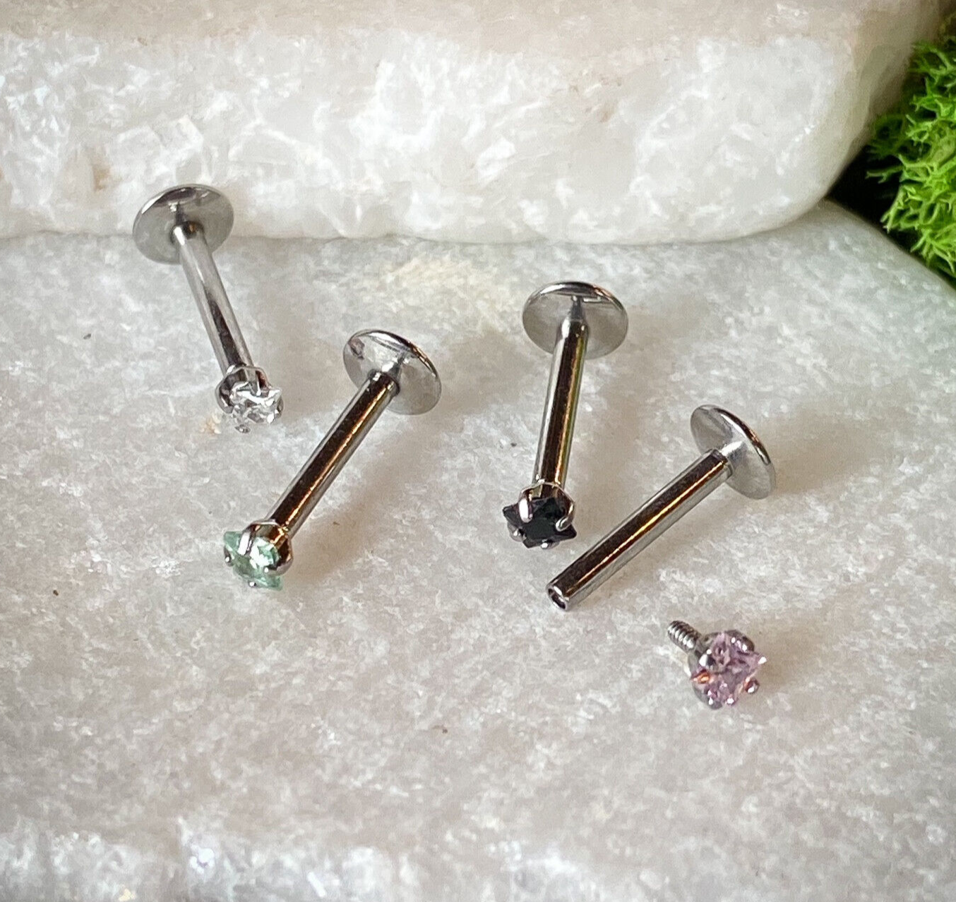 4pc Value Pack Internally Threaded Surgical Steel Labret w/ Prong Set Square Gem