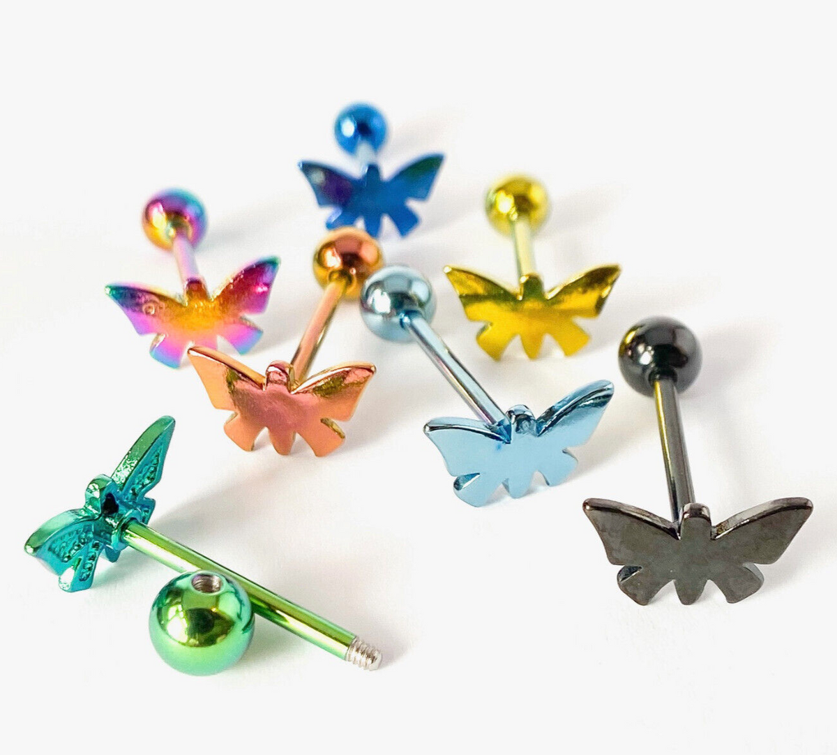 1pc Butterfly Design Tongue Ring Titanium Anodized 14g Tounge Barbell Jewelry