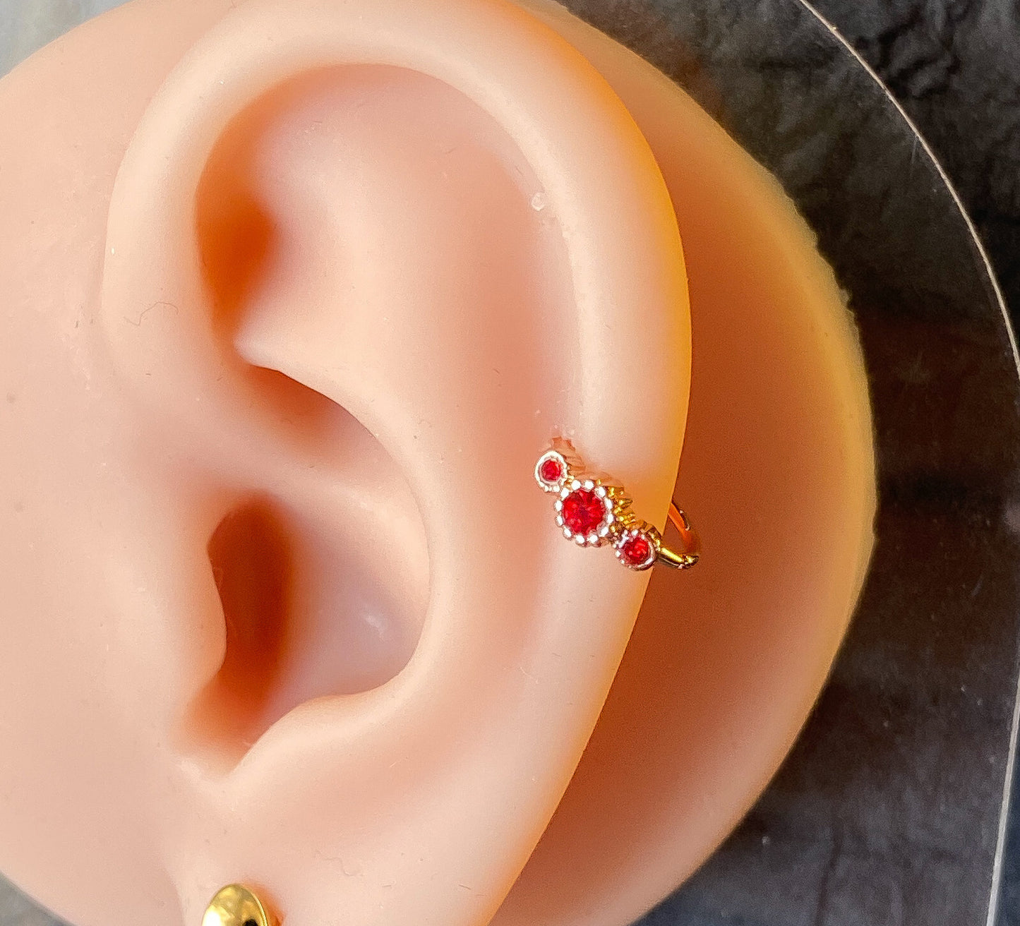 1pc Rose Gold Three CZ Gem Hoop Nose / Cartilage Ring Rook Daith Helix Tragus