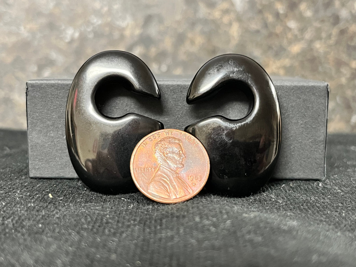 PAIR Black Obsidian Oval Keyhole Hanger Ear Weight Plug Gauges Tunnels Stone