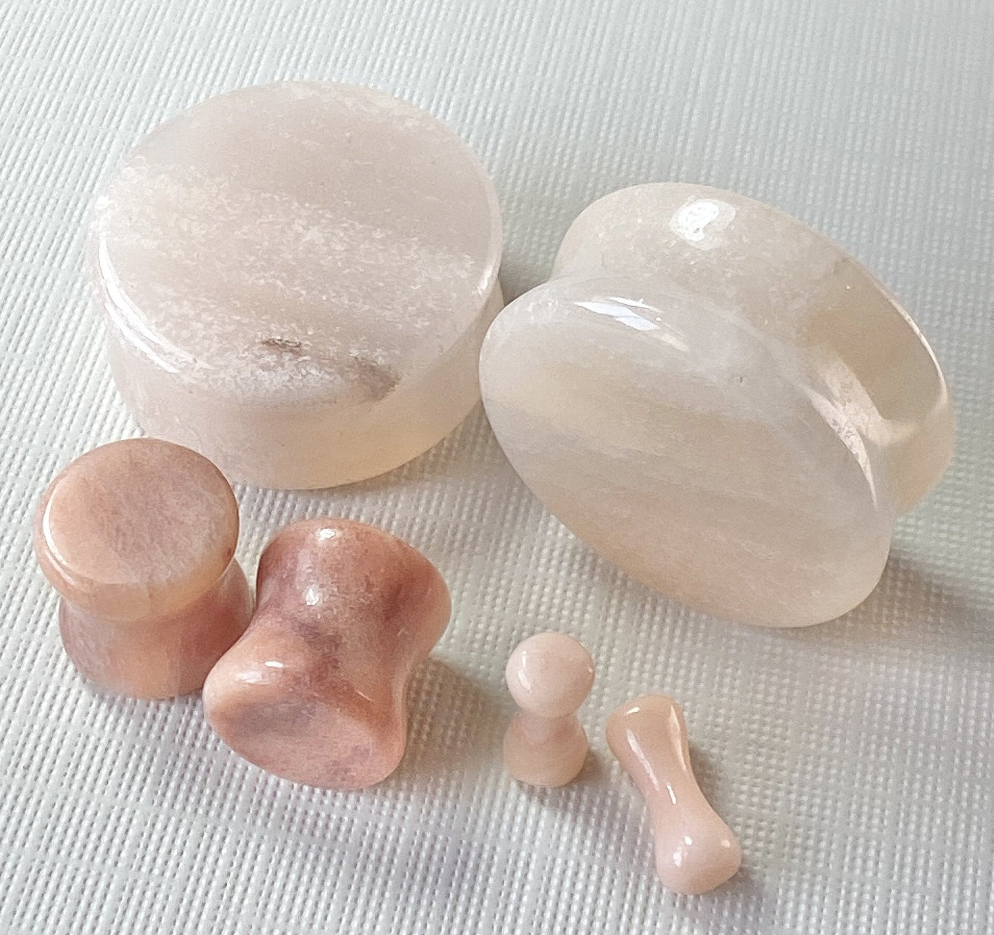 PAIR Natural Peach Semi-Precious Stone Double Flare Plugs Organic Earlets Gauges