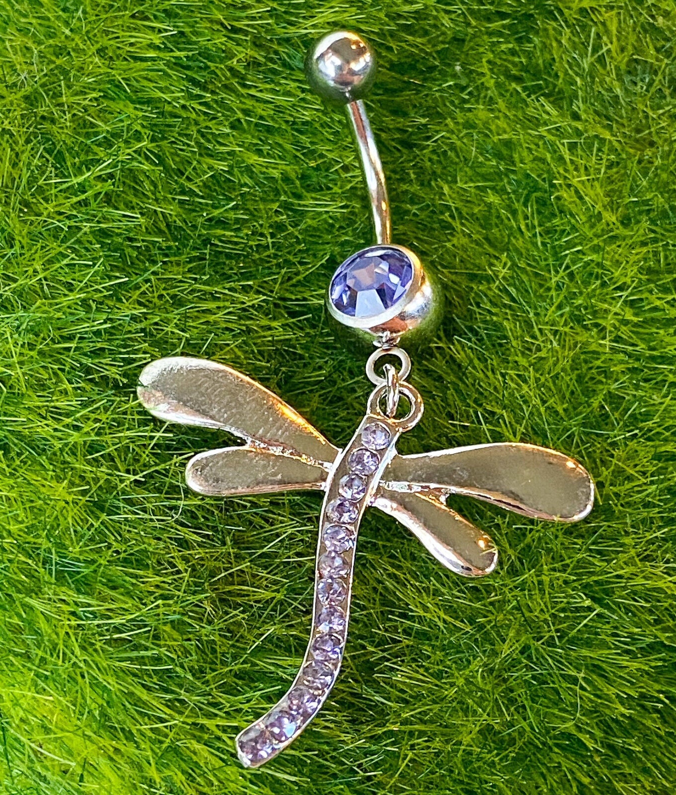 Dragonfly Paved Gem Belly Ring Navel Piercing Pierced Naval Body Jewelry