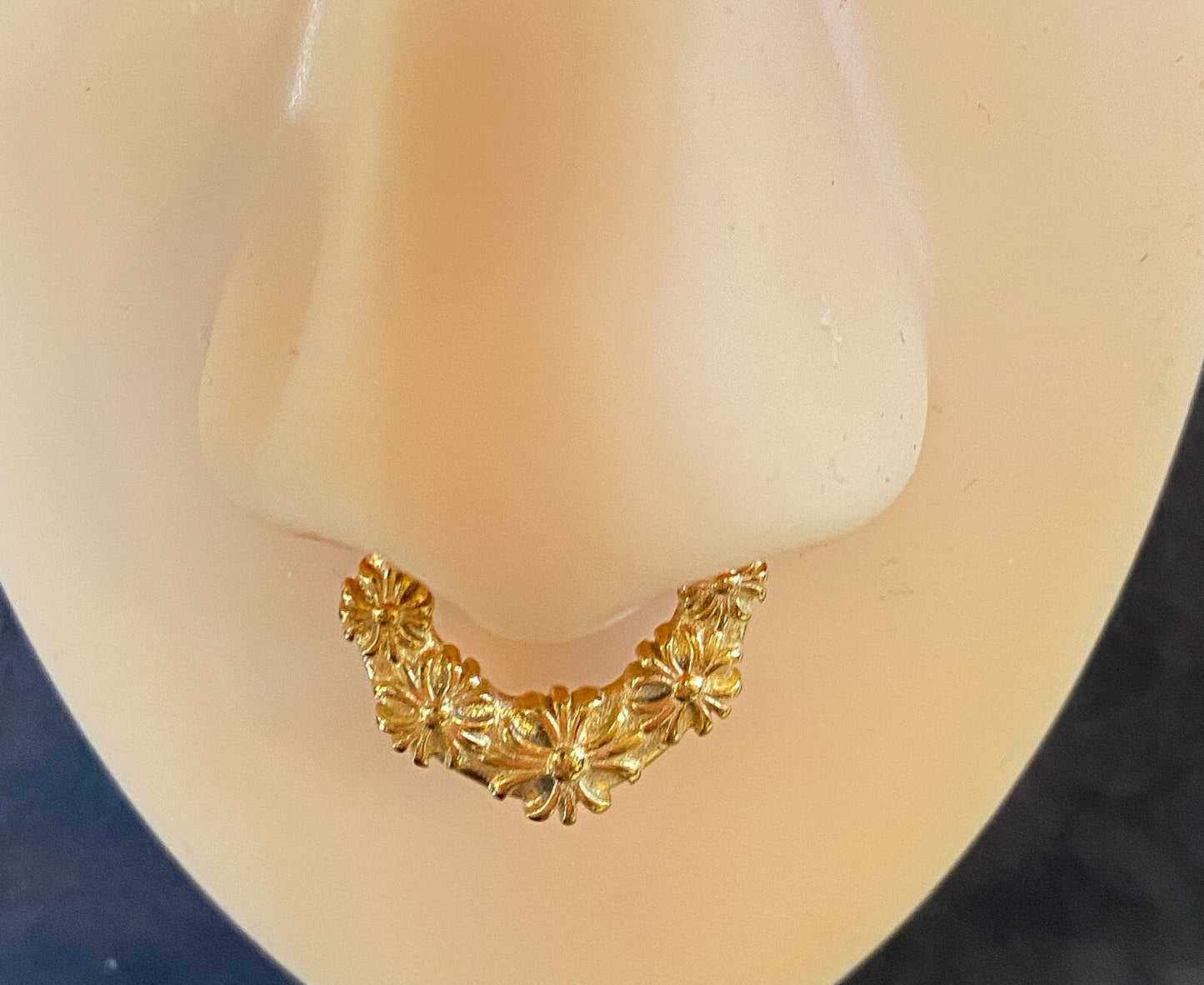 1pc 100% SURGICAL STEEL Floral Septum Ring Clicker Pierced Nose 16g Hanger - Only Gold Left In Stock