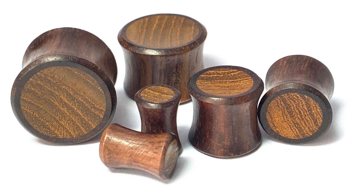 PAIR Concave Sono & Teak Wood Plugs Gauges Tunnels Earlets Piercing Body Jewelry