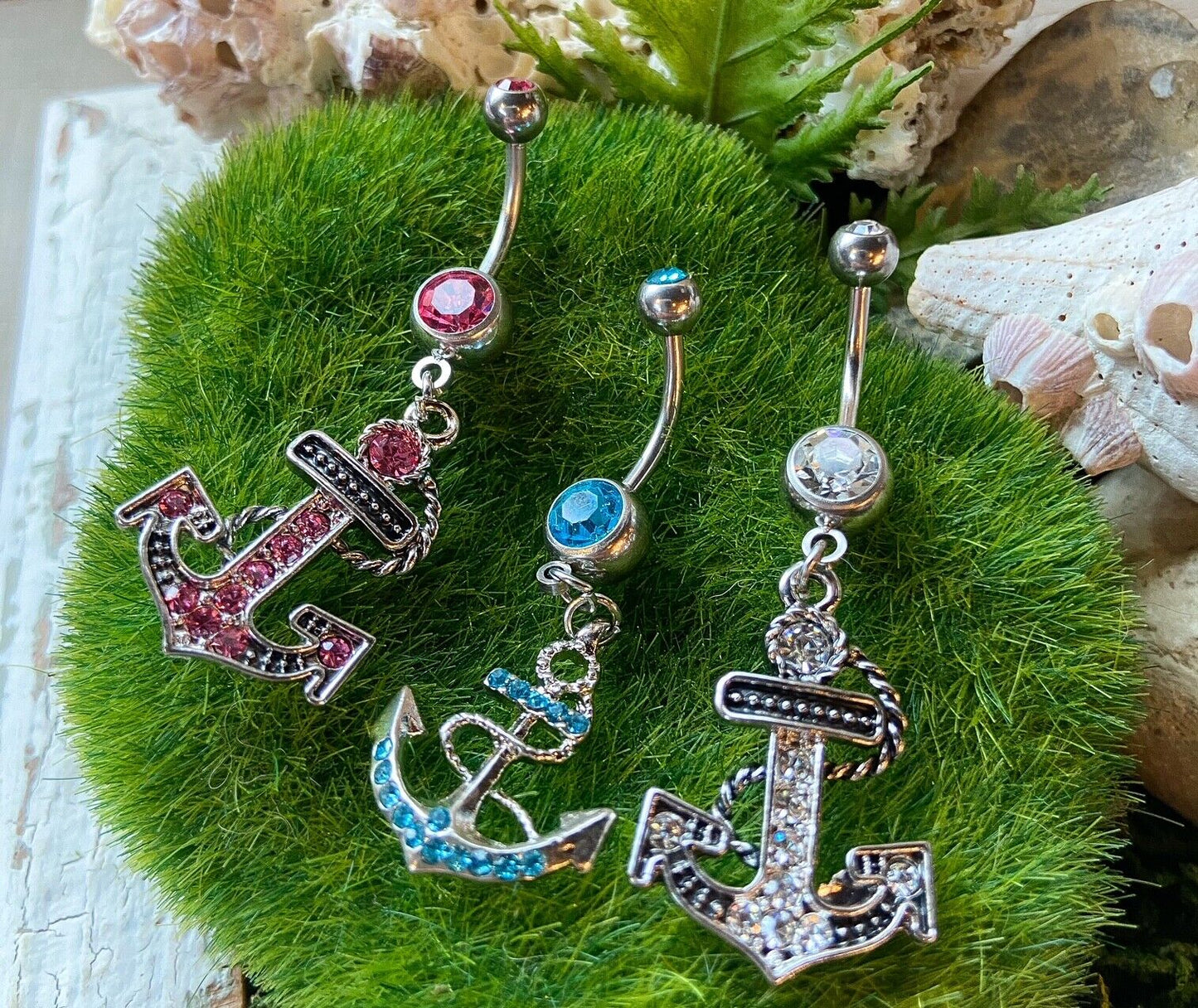 1pc Anchor Dangle Belly Ring Navel Piercing Pierced Naval Nautical CZ Gem Ship