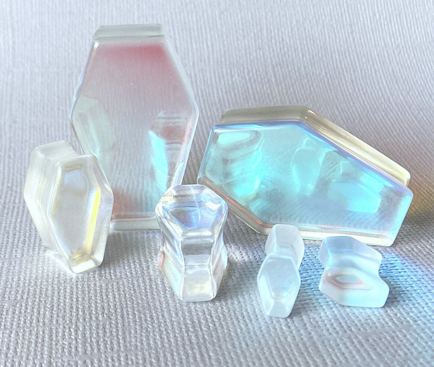 PAIR Luminous Moonstone Iridescent Glass Coffin Shaped Plugs Gauges Tunnels