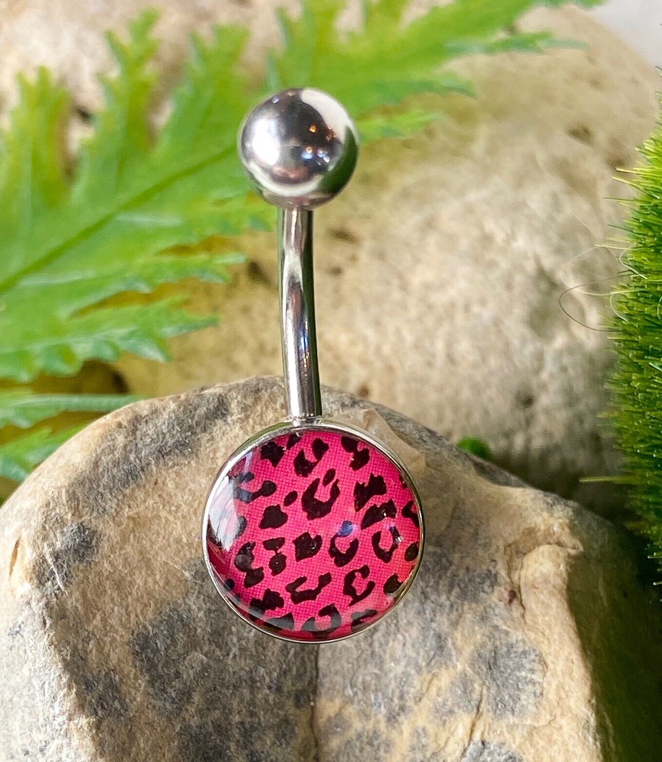 Leopard Skin Print Epoxy Belly Ring Navel Naval White, Blue, Purple