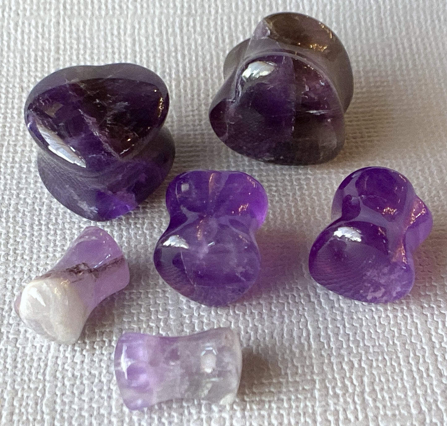 PAIR Heart Shaped Amethyst Stone Plugs Gauges Amythest Tunnels Body Jewelry