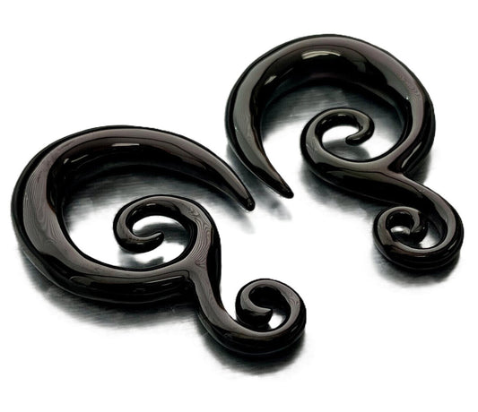 PAIR 1g Black Acrylic Double Swirl Tapers Plugs Gauges Expander Hangers