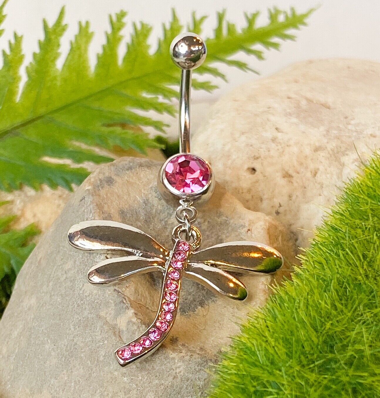 Dragonfly Paved Gem Belly Ring Navel Piercing Pierced Naval Body Jewelry