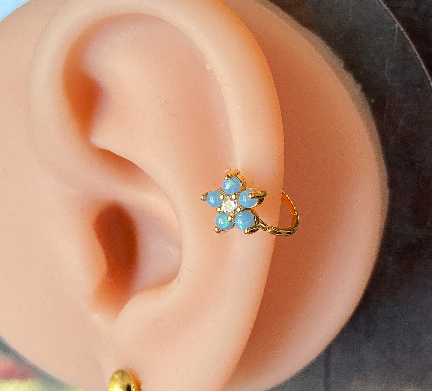 1pc Gold Opal Glitter Flower Hoop Nose / Cartilage Ring Rook Daith Helix Tragus