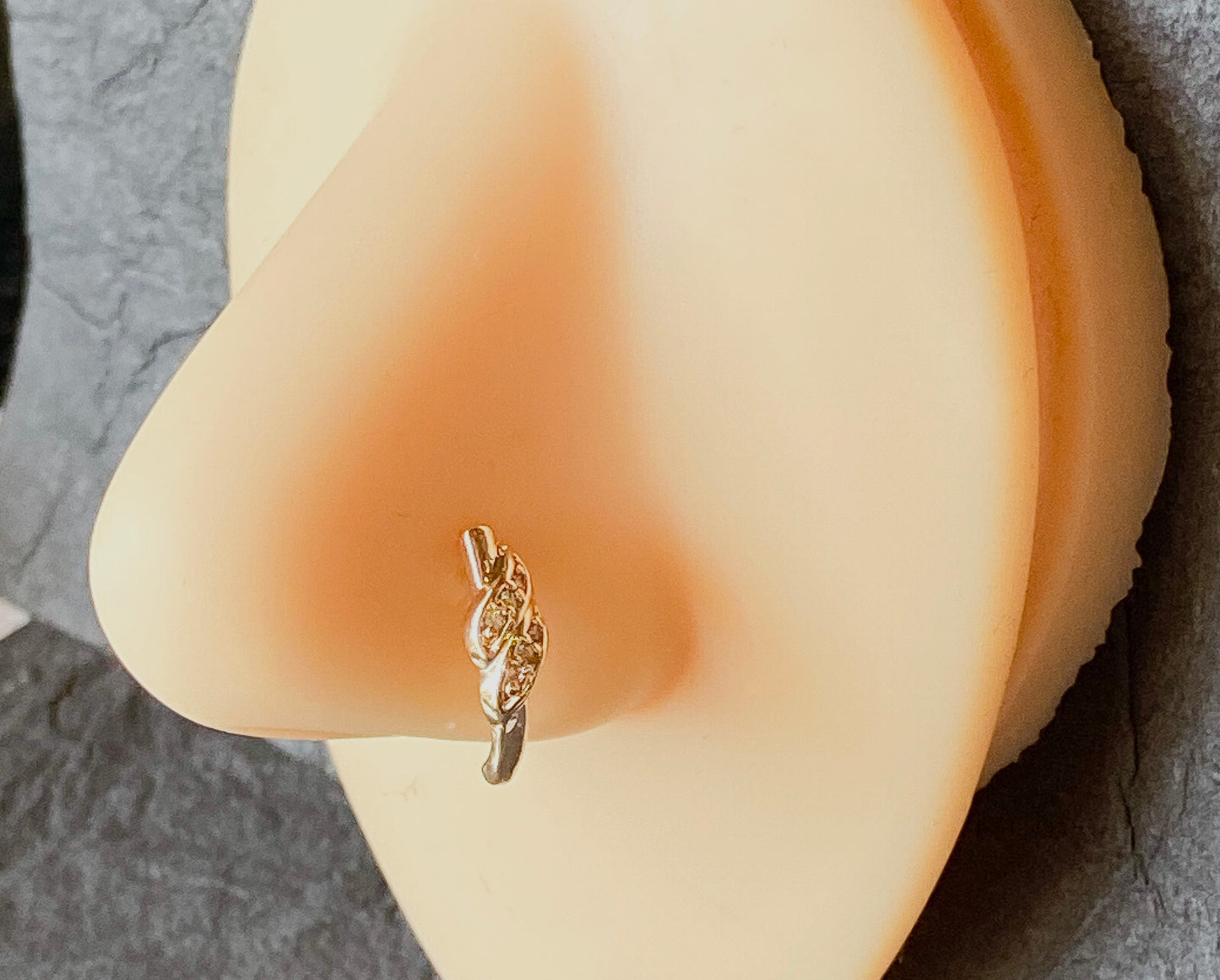 1pc Double Diagonal Lined CZ Gem Nose Crawler L-Bend 20g or 18g Nose Ring Stud