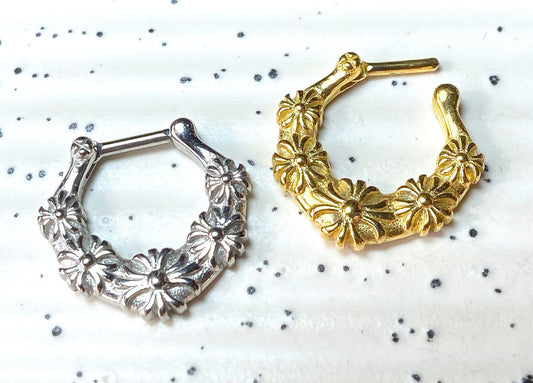1pc 100% SURGICAL STEEL Floral Septum Ring Clicker Pierced Nose 16g Hanger - Only Gold Left In Stock