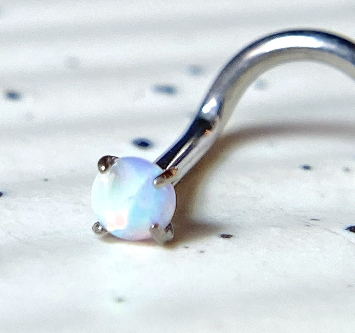 1pc Implant Grade 23 Titanium Opal Nose Screw Prong Set Ring 18g or 20g