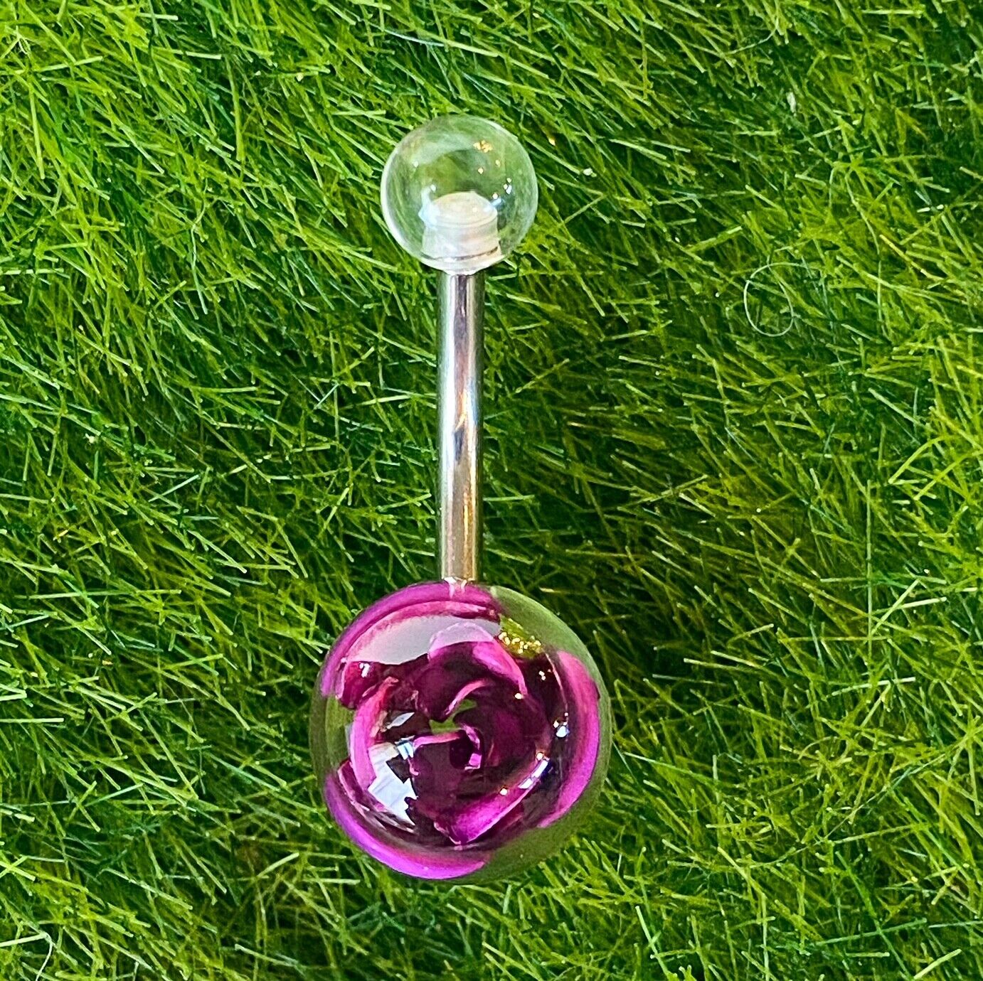 1pc Encased Metal Rose Flower UV Ball Belly Ring Navel Piercing Pierced Naval