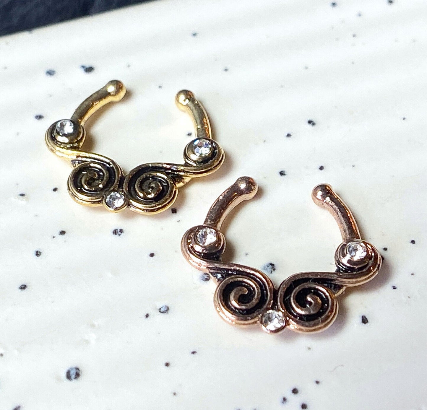 1pc Non-Piercing Lace Swirl w/Gems Septum Hanger Clip-On Fake Nose Ring