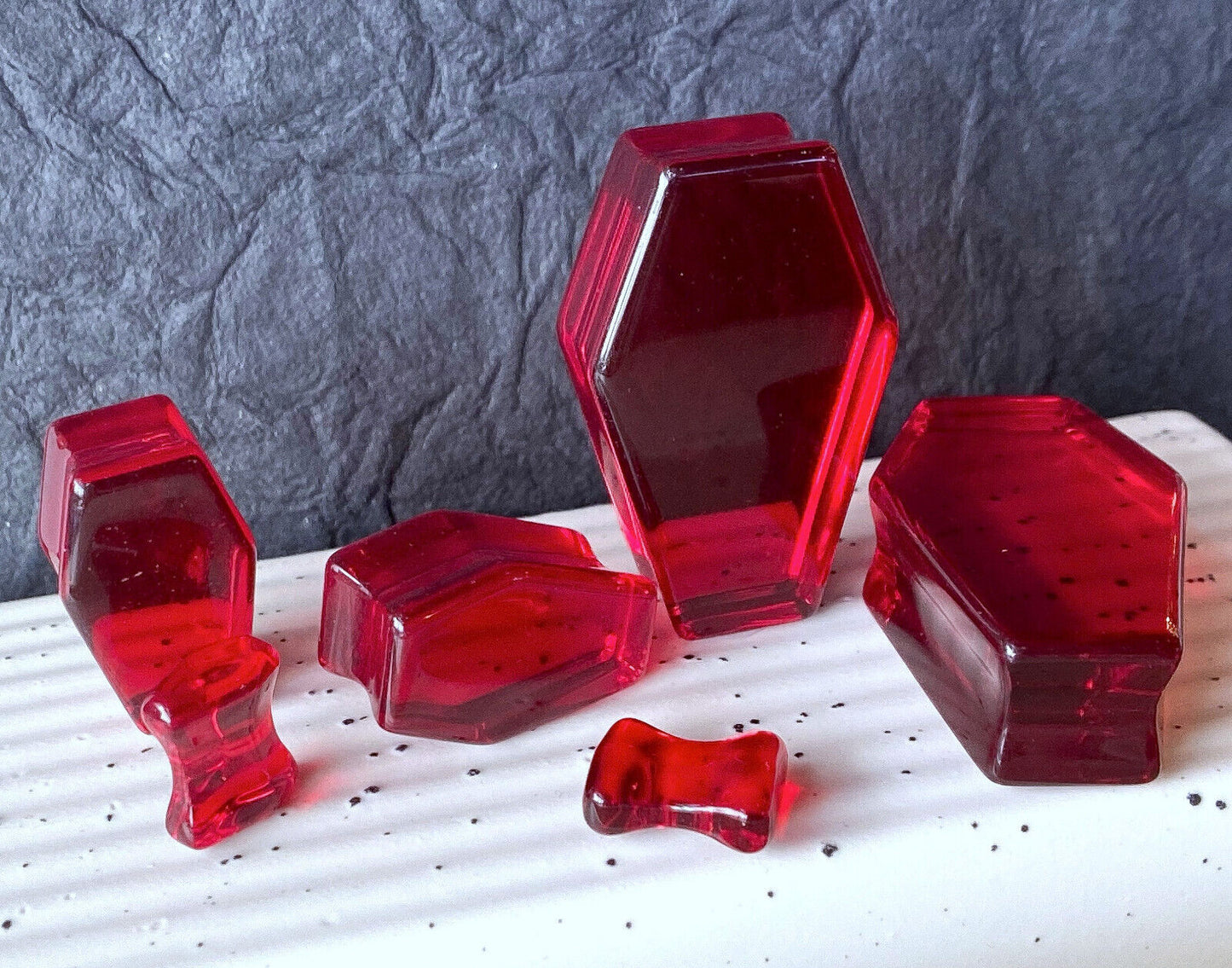 PAIR Red Glass Stone Double Flare Coffin Shaped Plugs Earlet Gauges Body Jewelry