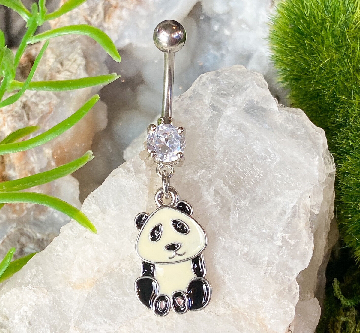 Panda Bear Clear Gem Dangle Belly Ring Navel Piercing Pierced Naval Body Jewelry