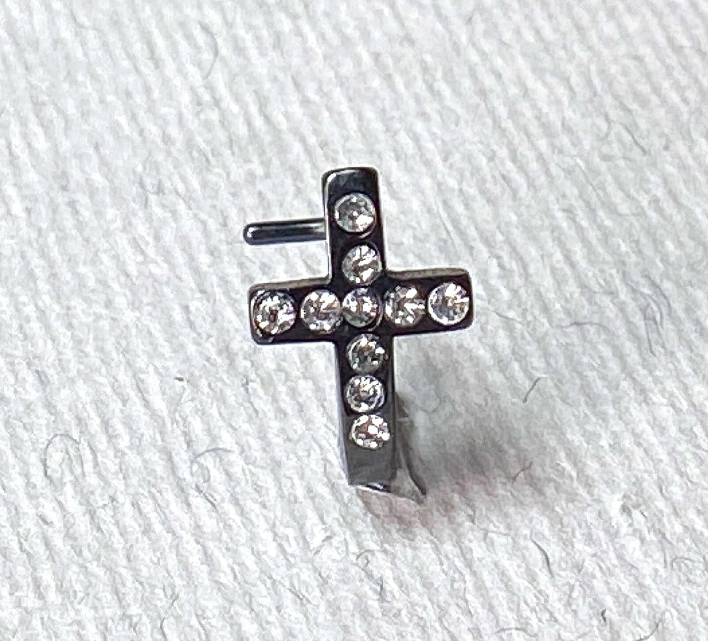 1pc Crystal Paved Cross L-Bend 20g Nose Ring Stud Screw 316L Surgical Steel