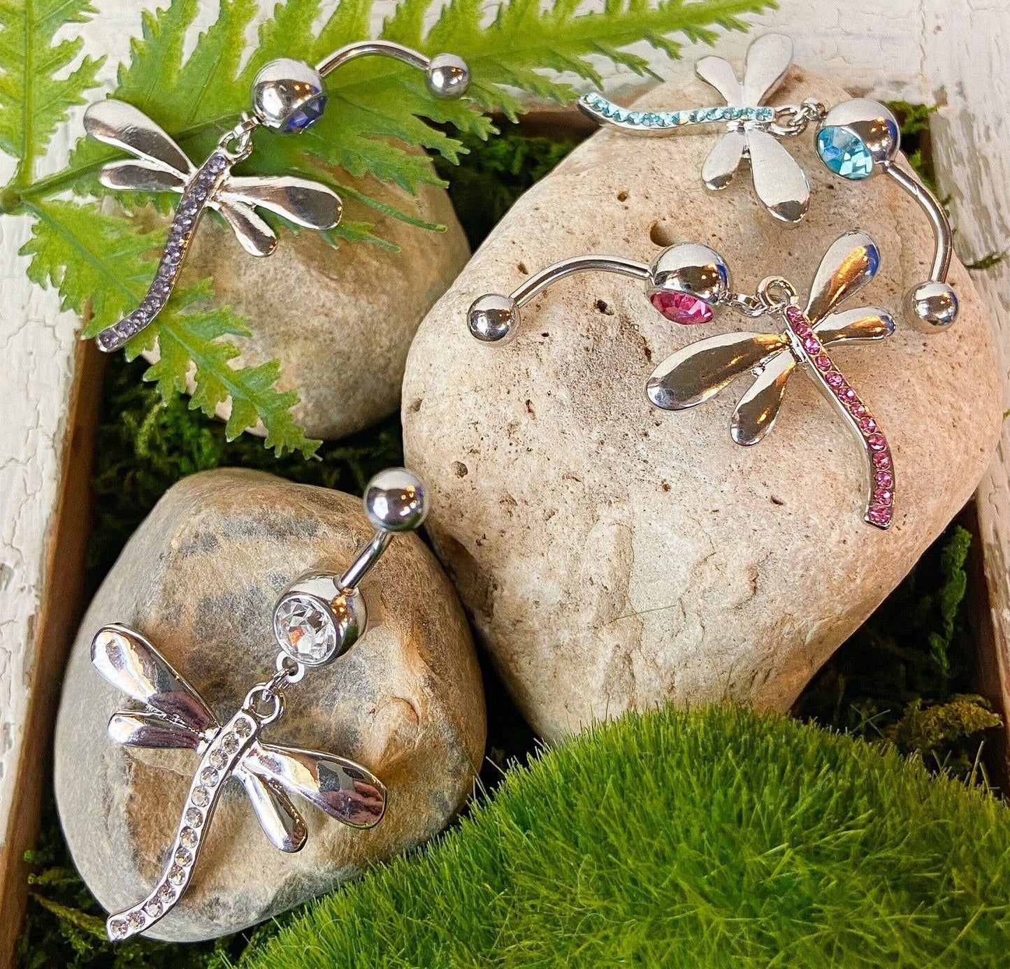 Dragonfly Paved Gem Belly Ring Navel Piercing Pierced Naval Body Jewelry