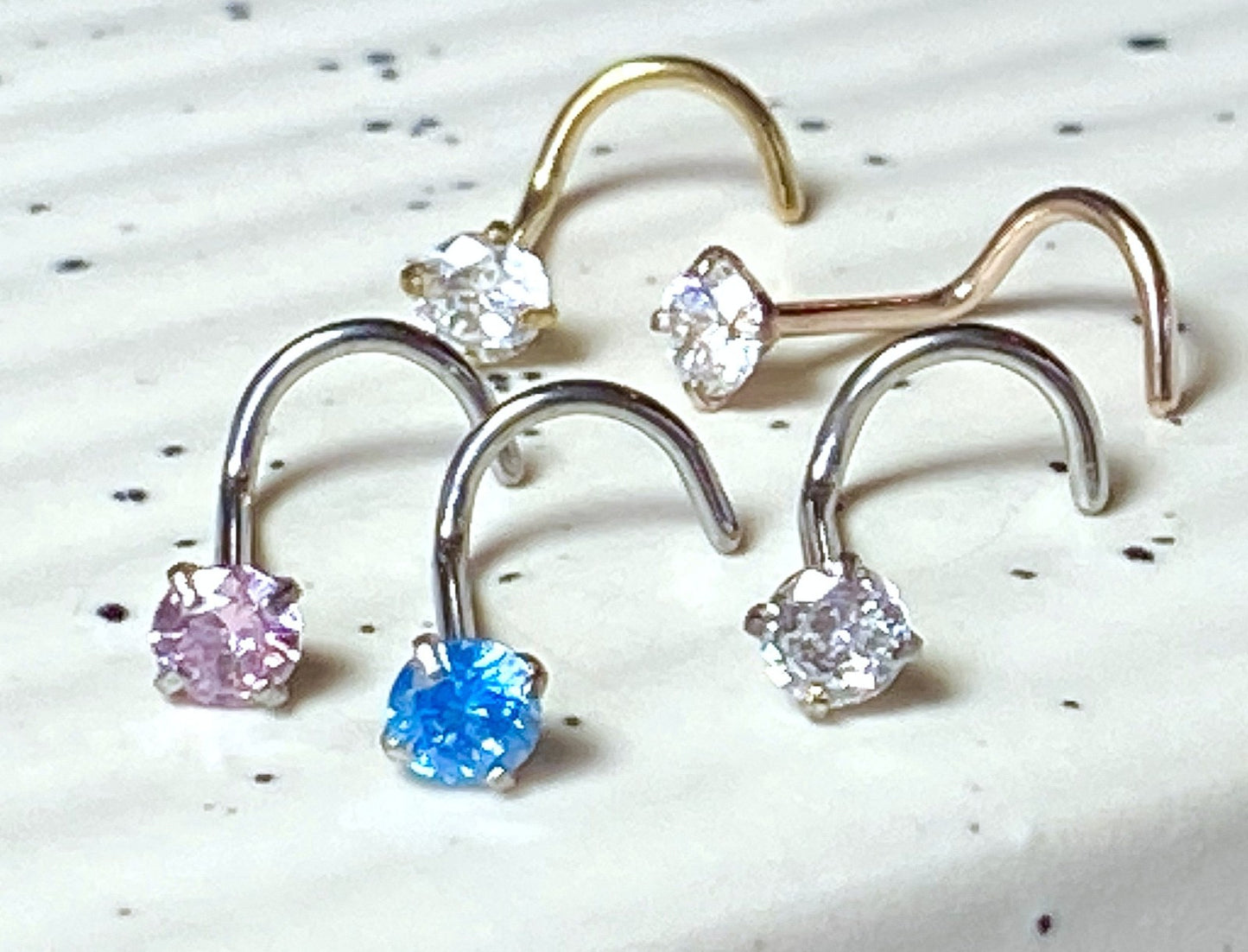 5pcs Prong Set Gem Nose Ring Screws 316L Surgical Steel - choose gem size