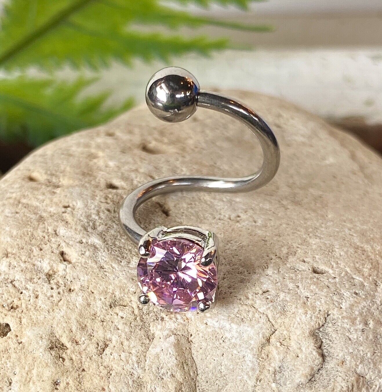 Round Twist CZ Gem Belly Ring Navel Piercing Pierced Naval Clear, Pink, Aqua