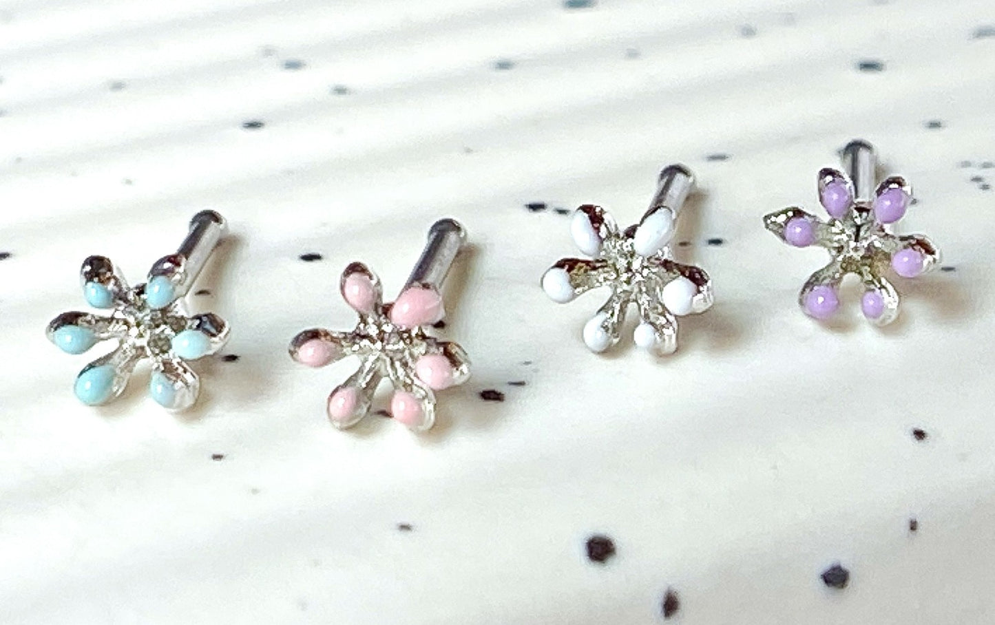 1pc Enamel Flower Top 20g Nose Ring Stud Surgical Steel Body Jewelry