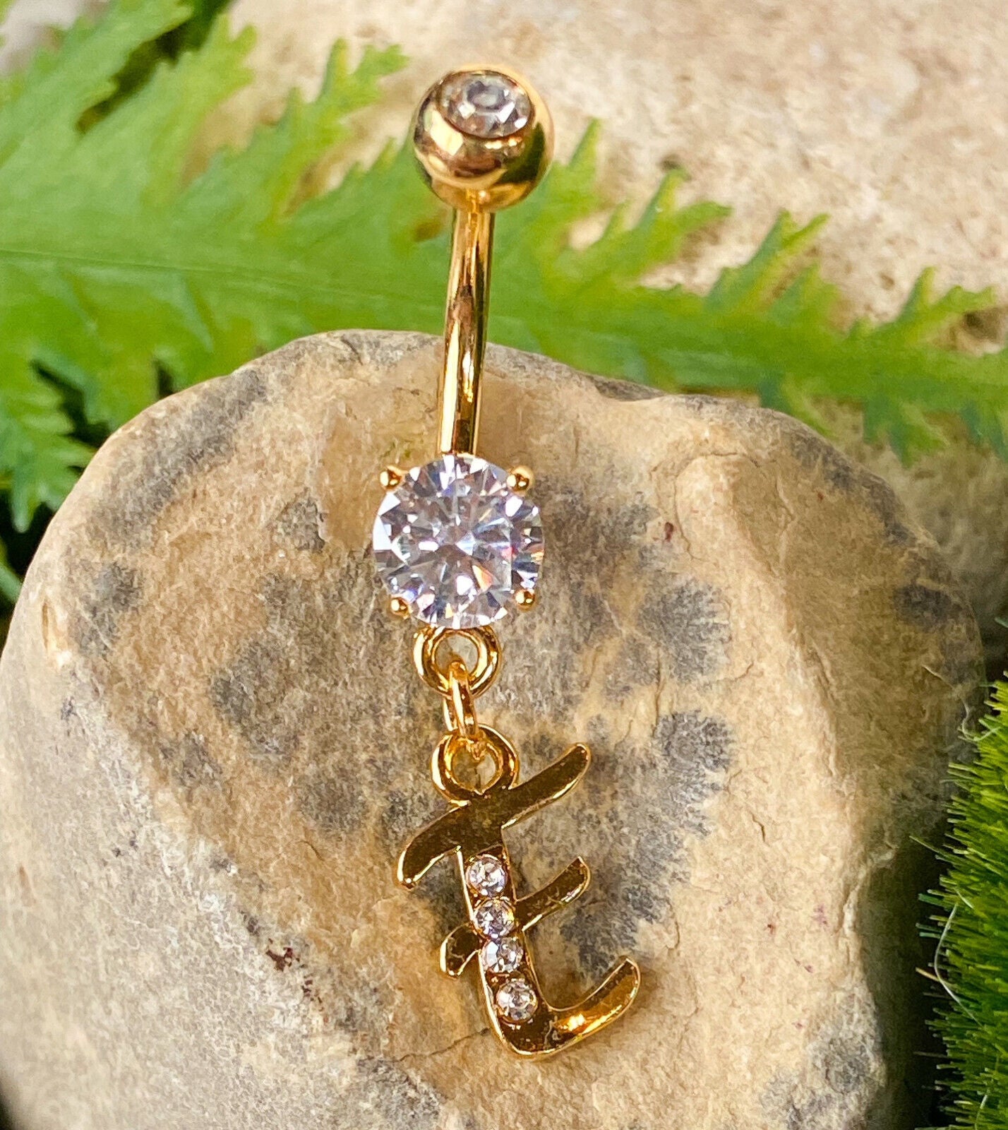 14kt Gold Plated Initial Dangle Belly Ring Naval Navel Letter Body Jewelry