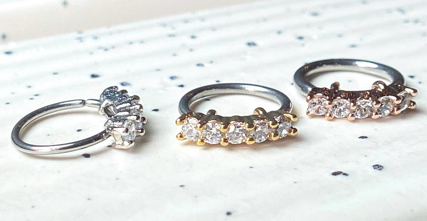 1pc Five Gem Bendable Nose, Cartilage, Helix Hoop Ring Rook Daith Helix Tragus