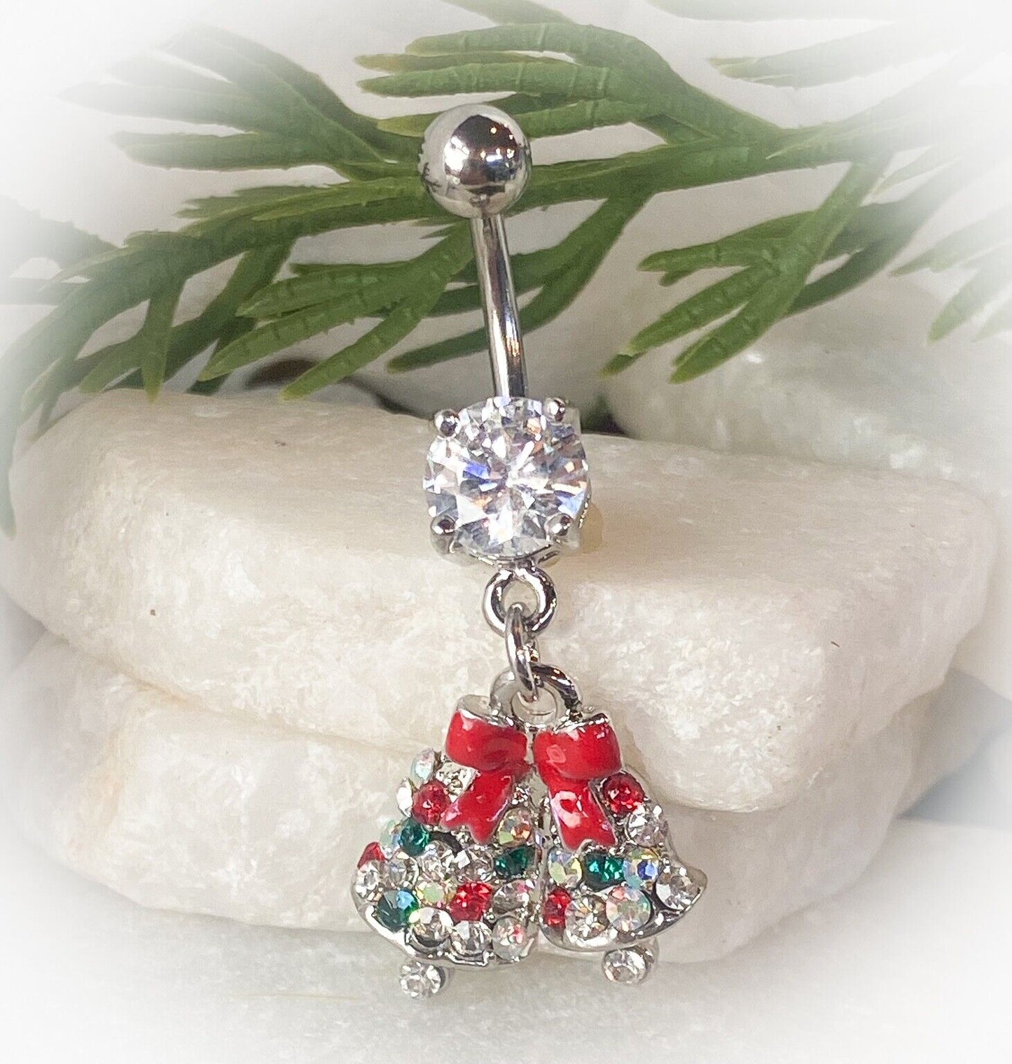 Christmas Dangle Belly Ring Pierced Navel Holiday Surgical Steel 14k Gold IP
