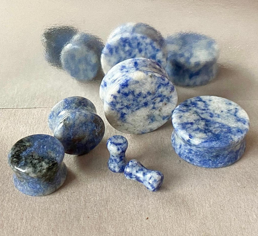 PAIR Brazilian Sodalite Stone Plugs Blue Organic Gauges Earlets Body Jewelry