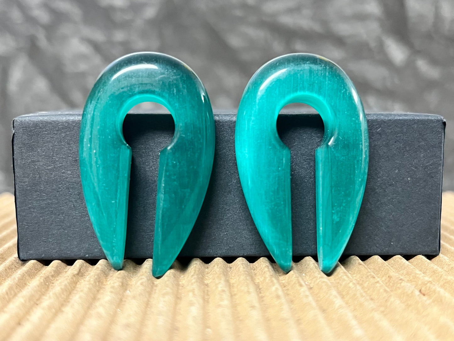 PAIR Teal Cat Eye Keyhole Hanger Ear Weight Plug Gauge Tunnel Stone Gauges