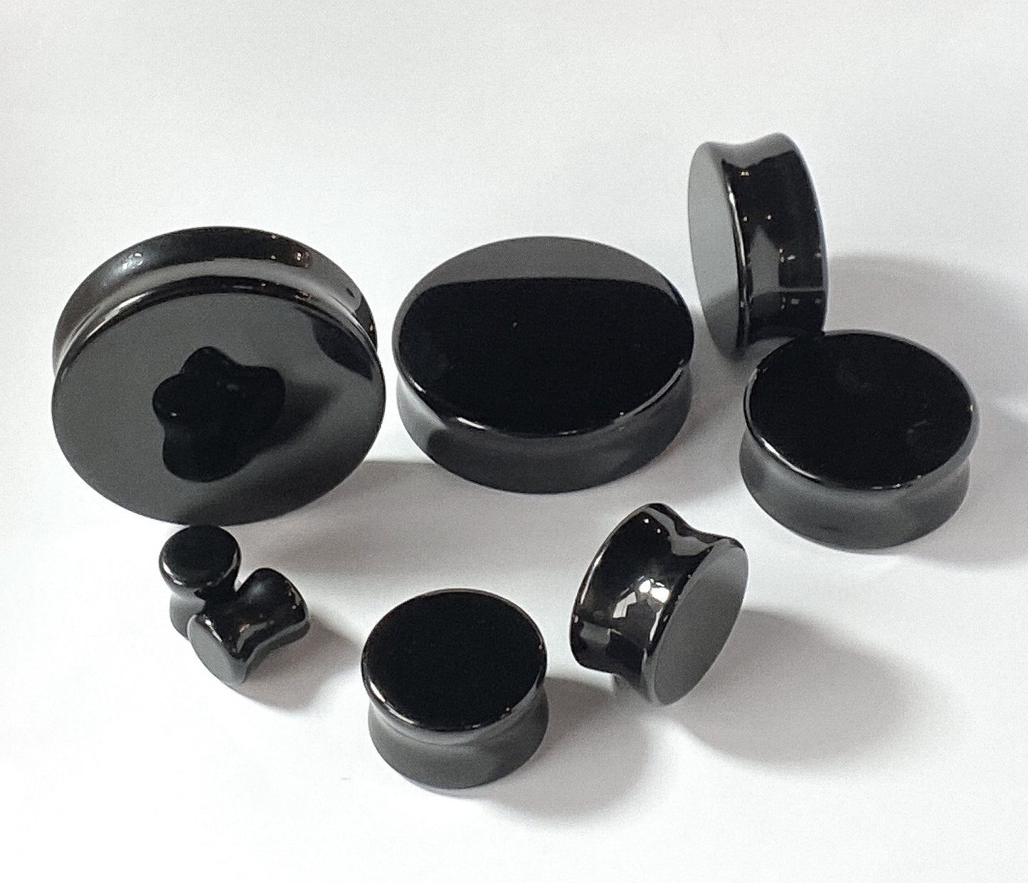 PAIR Black Flat Glass Double Flare Plugs Gauges Earlets Body Jewelry