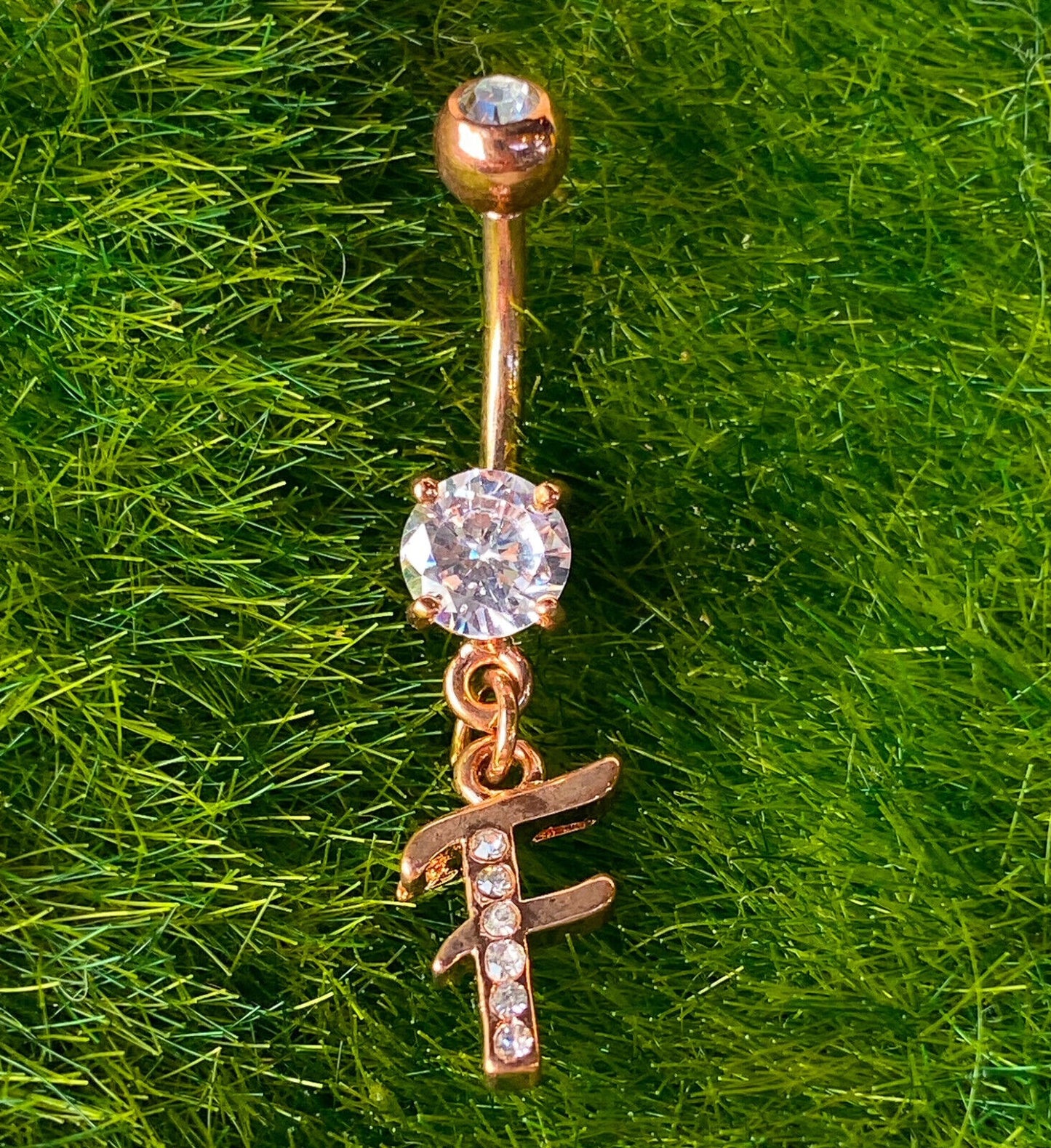 14kt Rose Gold Plated Initial Dangle Belly Ring Pierced Navel Naval Letter