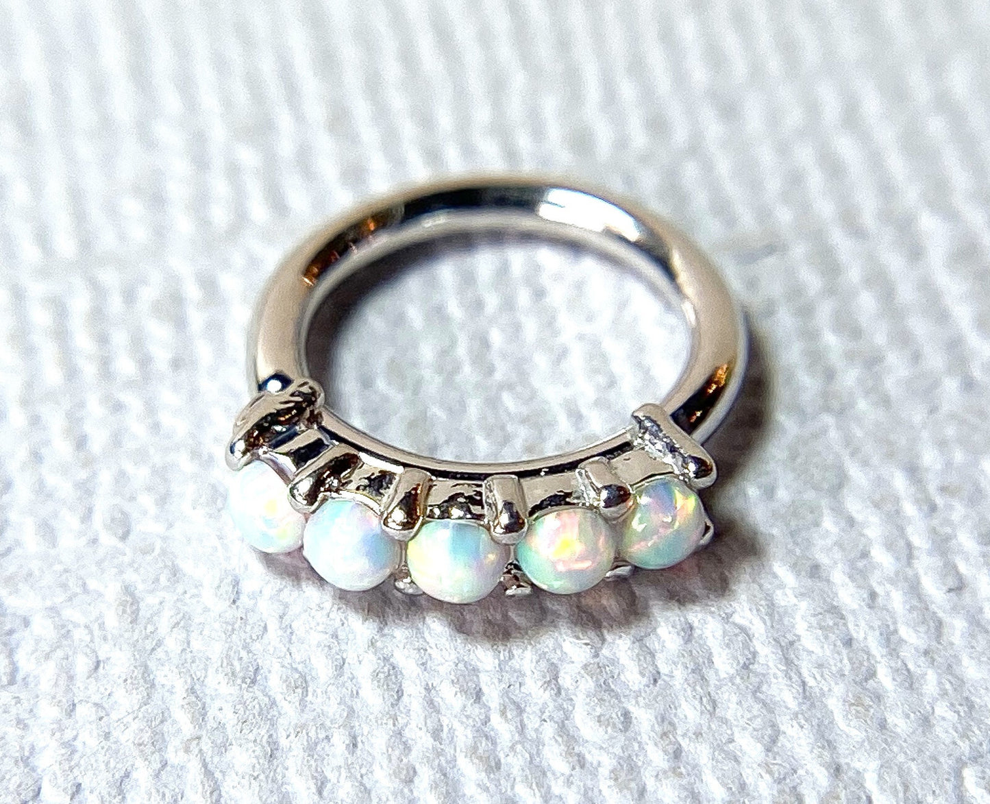 1pc Bendable Hoop Ring With Five Prong Set Opals Annealed 316L Surgical Steel