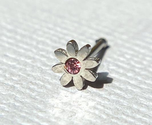 1pc Crystal Centered Daisy Flower 20g Surgical Steel Nose Stud Ring