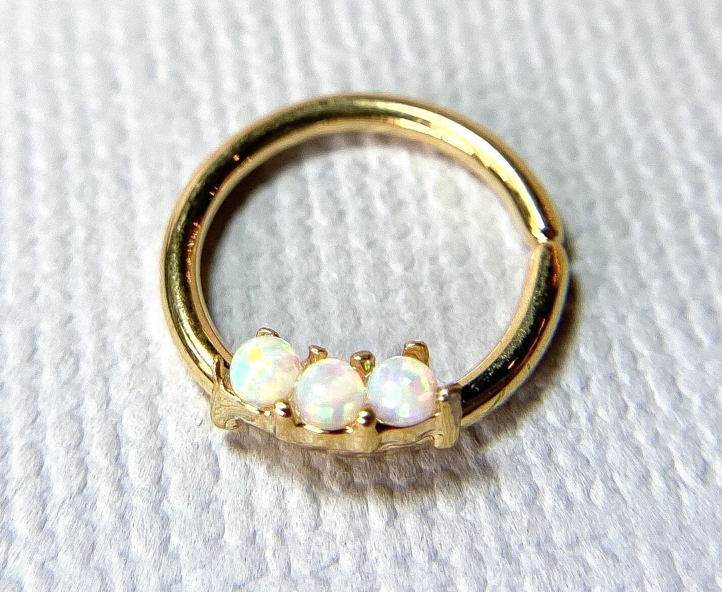 1pc Three Opal Ion Plated Septum / Cartilage Hoop Ring Rook Daith Helix Tragus