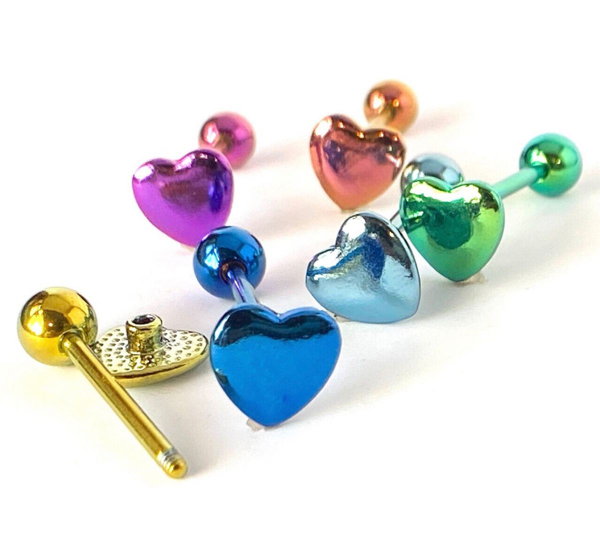1pc Heart Design Tongue Ring Titanium Anodized 14g Tounge Barbell Body Jewelry