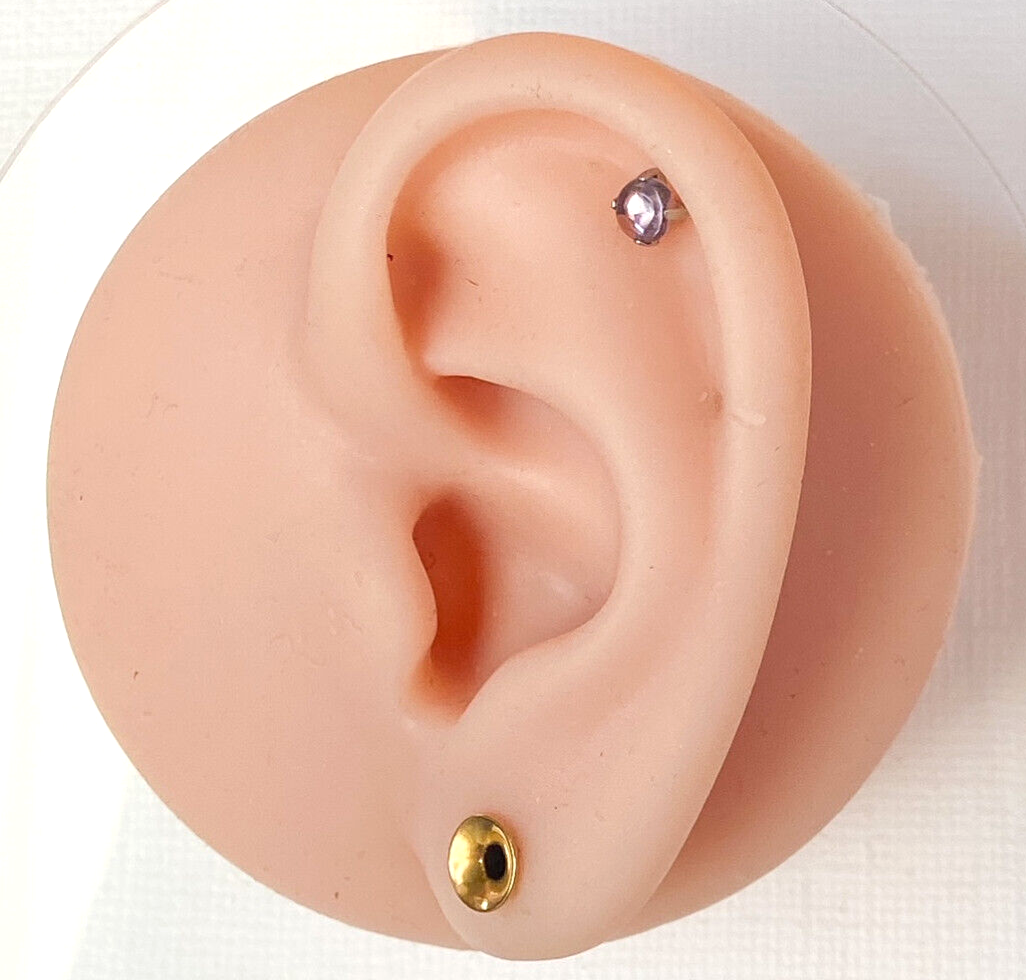 1pc Semi-Precious Stone Set 16g Internally Threaded Labret Stud Cartilage Ring