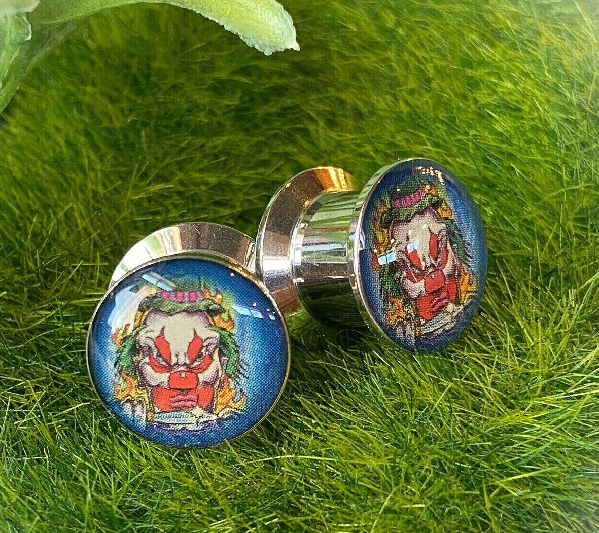 Stash Plug PAIR Steel Blue Insane Clown Logo Stash Plugs Gauges Earlet Pierced Bo ...